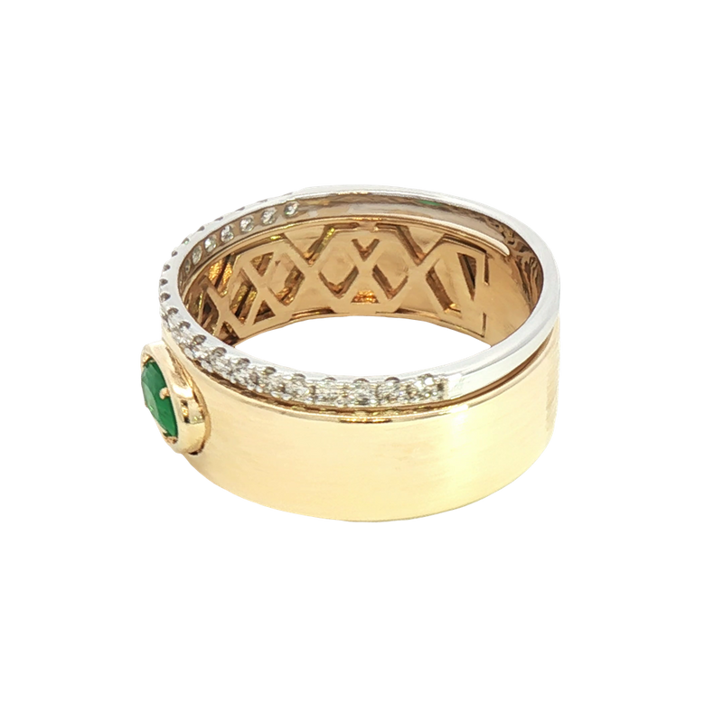 Bold & Elegant 14K Yellow & White Gold 0.22 Carats Emerald & 0.234 Carats Diamond Ring