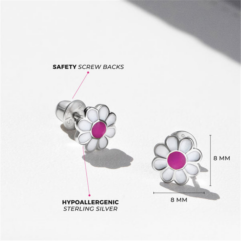 Sterling Silver Delightful Daisy Enamel Earrings For Children