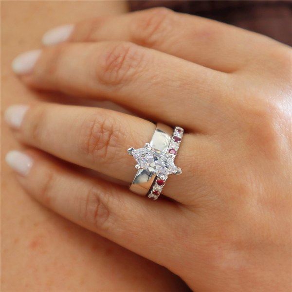 Bold & Elegant 14K Gold White Stackable Color Stone Fashion Bands - Alternating Stackable Band Ruby 0.48 Carats & Diamonds 0.28 Carats