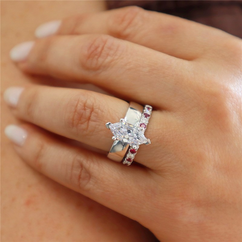 Bold & Elegant 14K Gold White Stackable Color Stone Fashion Bands - Alternating Stackable Band Ruby 0.48 Carats & Diamonds 0.28 Carats