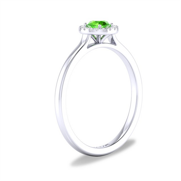 White 10 Karat Gold 0.27 Carats Peridot & 0.05 Carats Diamond Halo Ring