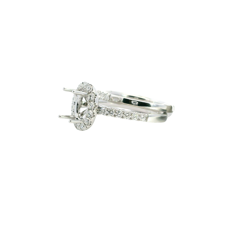 18K White Gold Halo 0.91 Carats Diamond Halo Wedding Set - Semi Mount 0.58 Carats Engagement Ring & Matching 0.33 Carats Wedding Band