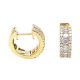 Classic & Contemporary 18K Yellow Gold Baguette & Round Cut 0.60 Carats Diamond Huggie Earrings