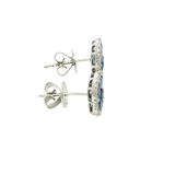 Vibrant Color Stone 18K White Gold Floral Inspired 1.85 Carats Blue Sapphire & 0.22 Carats Diamond Halo Earrings