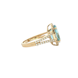 Bold & Elegant 14K Gold Yellow Halo Color Stone Fashion Ring - Oval Aquamarine 3.51 Carats & Round & Baguette Diamond 0.53 Carats