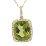 Vibrant Colored Stone Necklaces 14K Yellow Gold 4.25 Carats Peridot & 0.22 Carats Diamond Halo Necklace - 18 Inch