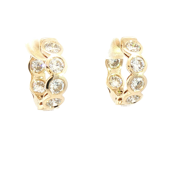 Classic & Contemporary 14K Yellow Gold 1.92 Carats Lab-Grown Bezel Set Diamond Huggie Earrings