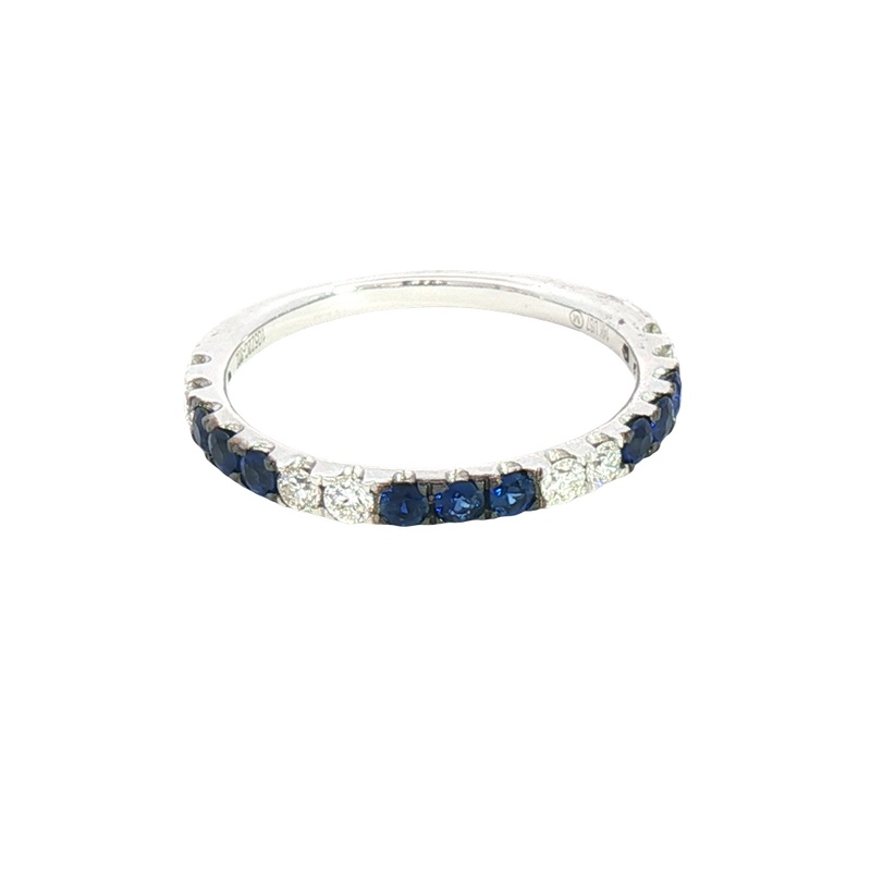 Bold & Elegant 14K White Gold 0.39 Carats Blue Sapphire & 0.28 Carats Diamond Stackable Band