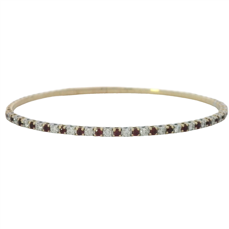 Two-Toned 14 Karat Gold 1.17 Carats  Ruby & Diamond Bangle Bracelet