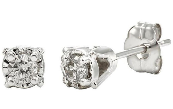 Classic & Contemporary 14K Gold White 0.06 Carats Illusion Set Diamond Stud Earrings