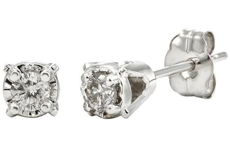 Classic & Contemporary 14K Gold White 0.06 Carats Illusion Set Diamond Stud Earrings