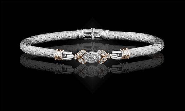 Sophisticated & Timeless Diamond Bracelets Sterling Silver Two-Toned Round Diamond & Bangle Bracelet - 0.4 CTW, Size 6.5 Inch