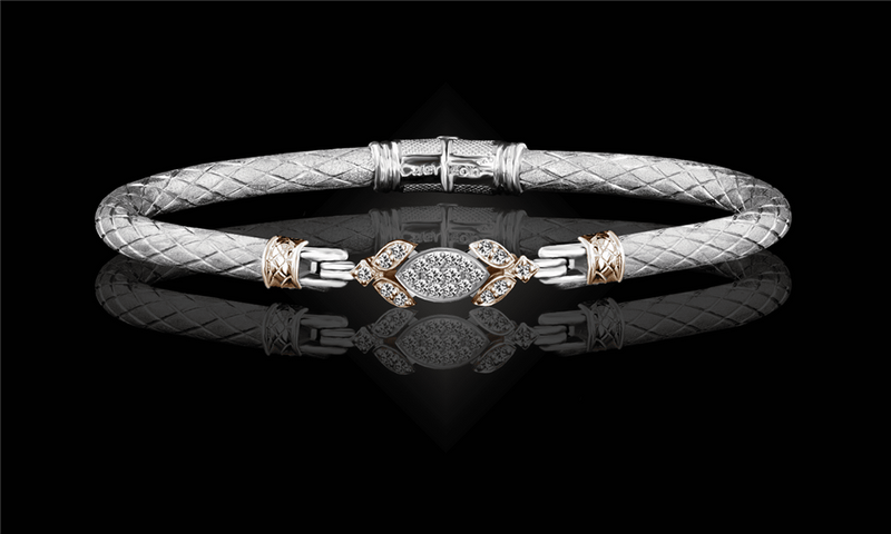 Sophisticated & Timeless Diamond Bracelets Sterling Silver Two-Toned Round Diamond & Bangle Bracelet - 0.4 CTW, Size 6.5 Inch