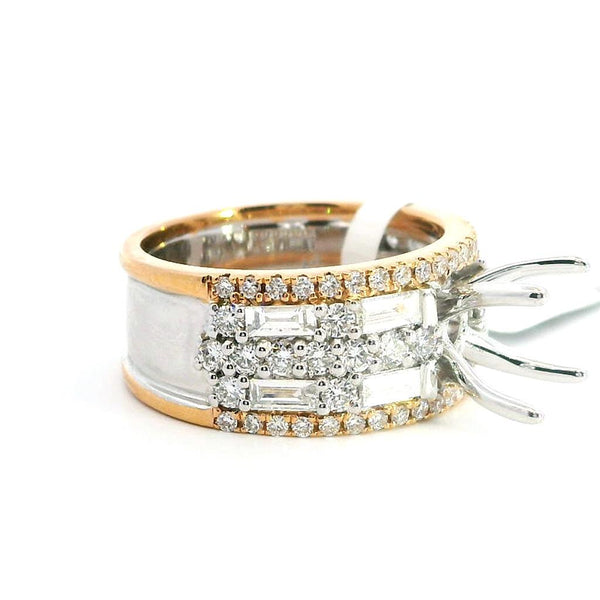 Elegant Diamond Mountings 18K Rosé & White Gold 1.50 Carats Round Semi Mount Ring - 1.38 Carats Baguette & Round Diamond