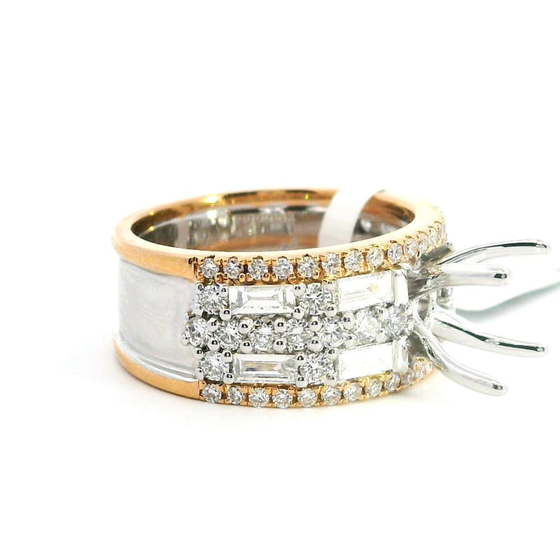Elegant Diamond Mountings 18K Rosé & White Gold 1.50 Carats Round Semi Mount Ring - 1.38 Carats Baguette & Round Diamond