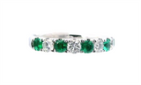 18K White Gold Diamond & Emerald Band, 0.47ct Round Diamonds & Round Emeralds, F/G Color, VS2 Clarity