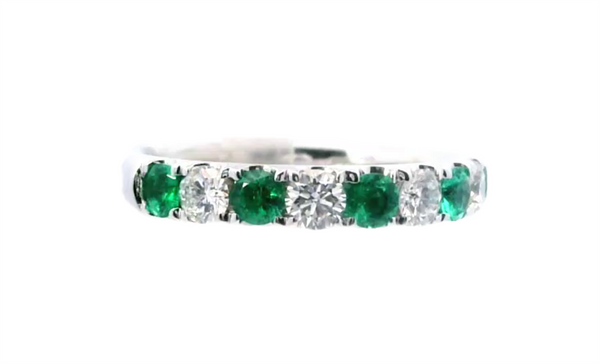 18K White Gold Diamond & Emerald Band, 0.47ct Round Diamonds & Round Emeralds, F/G Color, VS2 Clarity