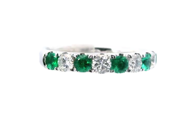 18K White Gold Diamond & Emerald Band, 0.47ct Round Diamonds & Round Emeralds, F/G Color, VS2 Clarity
