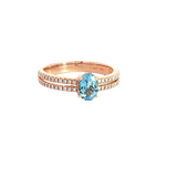Bold & Elegant 14K Rosé Gold Oval Cut 0.63 Carats Light Blue Aquamarine & 0.18 Carats Diamond Ring