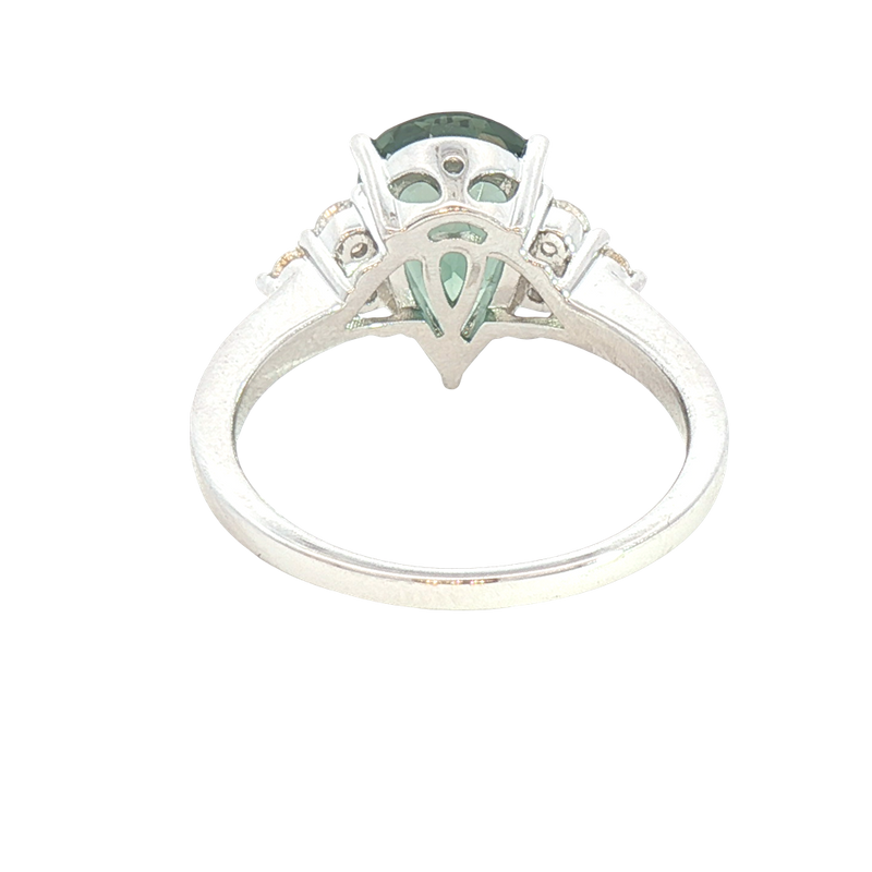 Bold & Elegant 18K White Gold Pear Cut 2.61 Carats Green Tourmaline & 0.39 Carats Diamond Ring