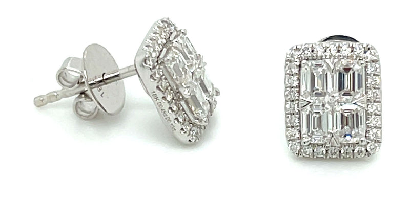 White 18 Karat Gold 0.90 Carats Asscher Diamond & 0.20 Carats Round Diamond Stud Earrings