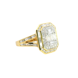 Elegant & Trendy 18K Yellow Gold 1.51 Carats Baguette & Round Diamond Dinner Ring