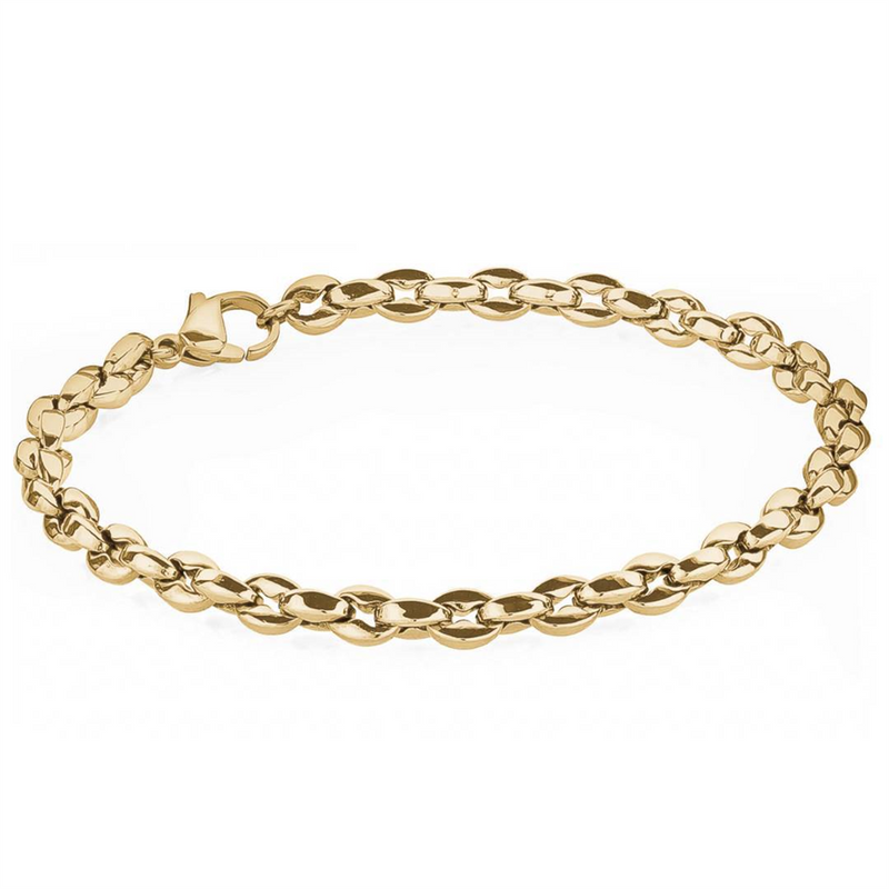 Bold & Stylish Alternative Metal BraceletsIon Plated Yellow Gold Over Stainless Steel 4.5 MM Handmade Oval Link Bracelet - 8.5 Inch