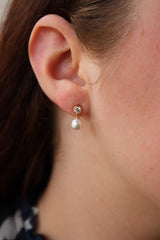 Timeless & Sophisticated Design 14K Yellow Gold 7 - 7.5 MM Akoya Cultured Pearls & 5.0 MM Lab Grown Diamond Dangle Earrings