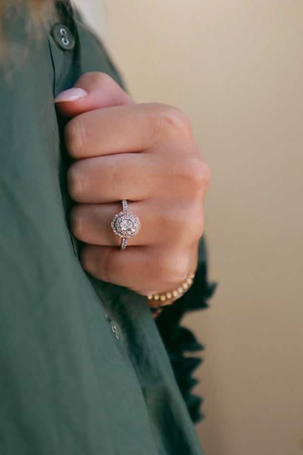 Two-Toned 14 Karat Wite & Rose Gold 3/4 Carats Diamond Vintage Inspired Engagement Ring