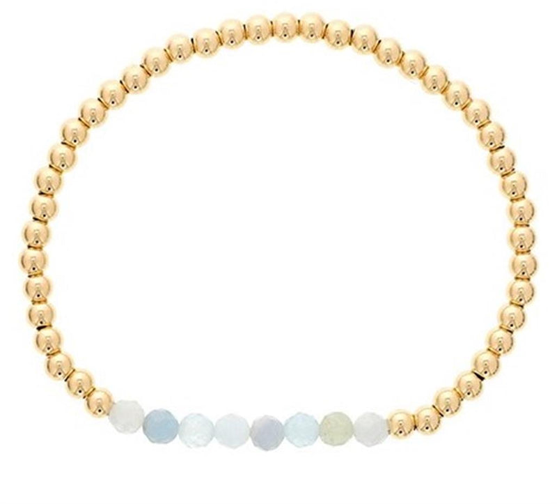 March Birthstone Aquamarie & Yellow Gold Filled Bead Bracelet - 6 Inch