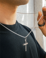 Stainless Steel Box Link Necklace With Stainless Steel Polished Cross Pendant - 22 Inch