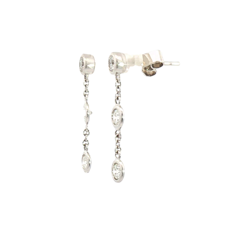 Classic & Contemporary 18K White Gold 0.76 Carats Diamond Dangle Bezel Earrings