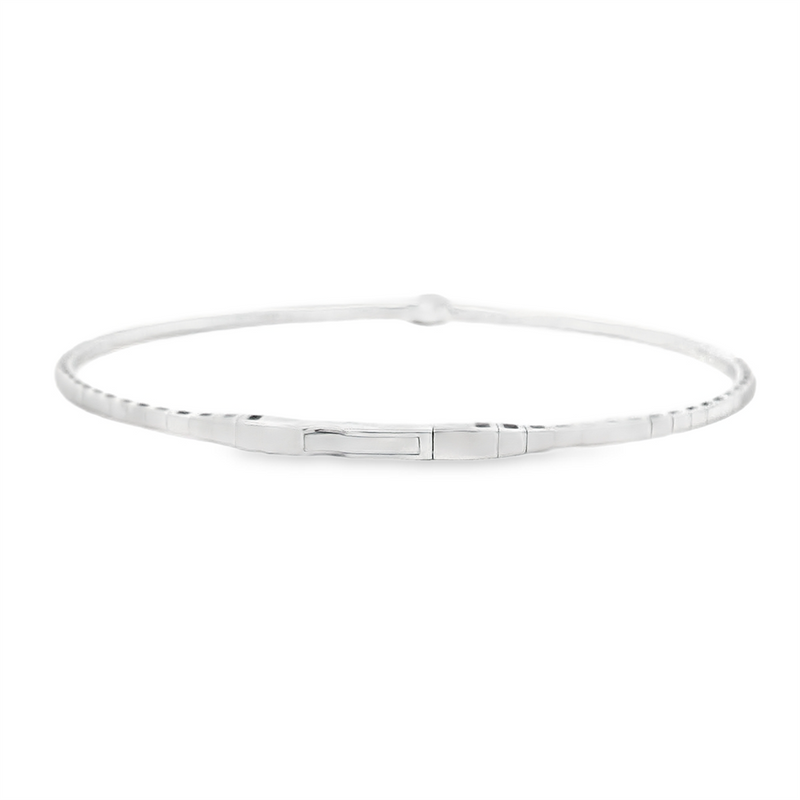 Sophisticated & Timeless Diamond Bracelets 14K Gold White & Titanium Wire 0.22 Carats Oval Bezel & Round Diamond Flexible Bangle Bracelet - 0.22 CTW, Size 6.75 Inch