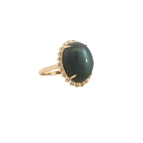 Bold & Elegant 14K Yellow Gold Oval Cabochon Cut 11.5 Carats Moonstone & 0.22 Carats Diamond Halo Ring
