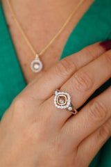 Elegant & Trendy 14K White & Yelow Gold 0.61 Carats Diamond Halo Ring