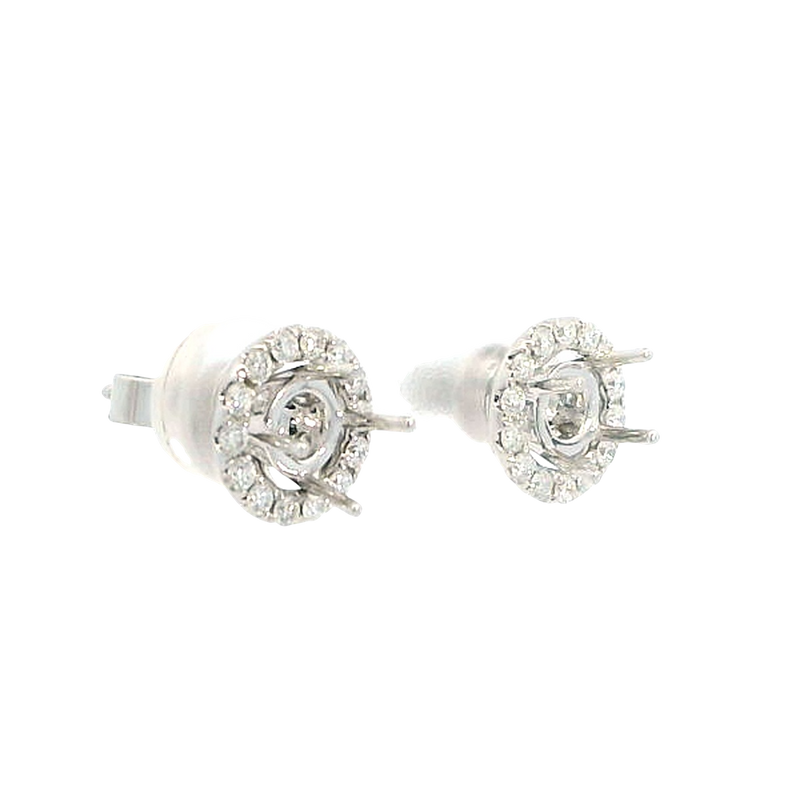 Classic & Contemporary 18K White Gold 0.45 Carats Diamond Semi Mount Stud Earrings & Halo Jackets