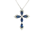 Vibrant 18K Gold 0.80 Carats Sapphire & 0.22 Carats Diamond Medium Cross Pendant