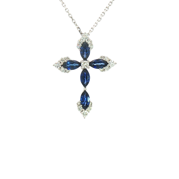 Vibrant 18K Gold 0.80 Carats Sapphire & 0.22 Carats Diamond Medium Cross Pendant