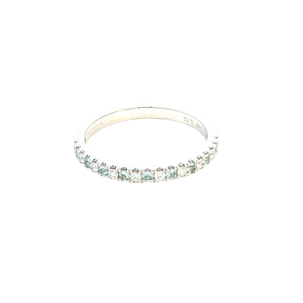 Bold & Elegant Color Stone Fashion Bands- MPJ Exclusive 14K White Gold Stackable Alternating 0.12 Carats Diamond & 0.11 Carats Aquamarine Ring