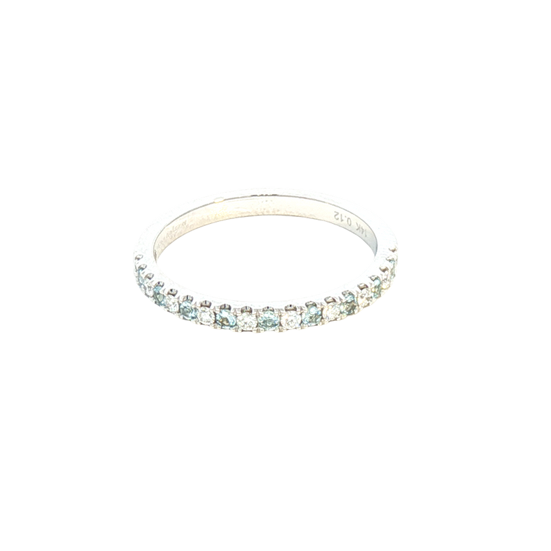 Bold & Elegant Color Stone Fashion Bands- MPJ Exclusive 14K White Gold Stackable Alternating 0.12 Carats Diamond & 0.11 Carats Aquamarine Ring