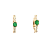 Vibrant Color Stone 14K Yellow Gold 0.36 Carats Oval Emerald & 0.25 Carats Diamond Small Hoop Earrings