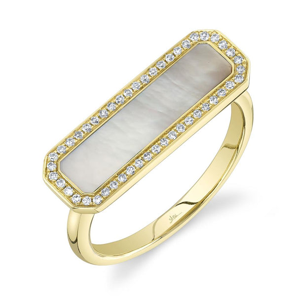 Yellow 14 Karat Gold 1.05 Carats Mother Of Pearl & 0.11 Carats Diamond Halo Ring