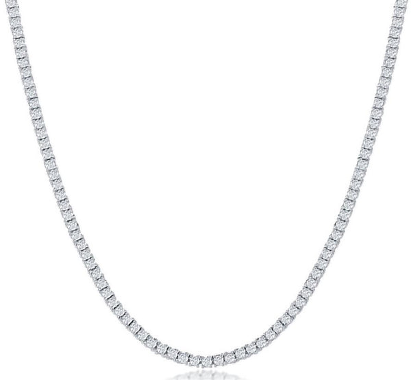 Classic Tennis Necklaces Sterling Silver White 2mm Cubic Zirconium Tennis Necklace, 18 Inch