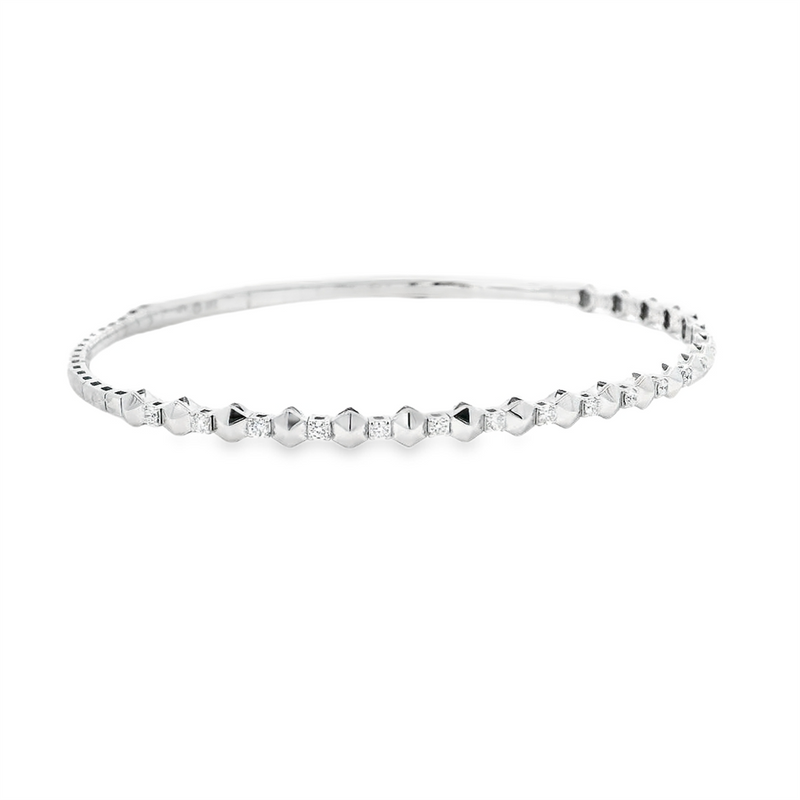 Sophisticated & Timeless Diamond Bracelets 14K Gold White & Titanium Polished Bead & Diamond Flexible Bangle Bracelet - 0.27 CTW, Size 6.75 Inch