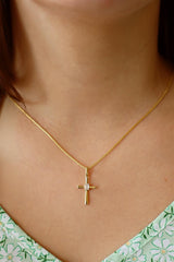 Elegant Diamond Necklaces & Pendants 18K Yellow Gold Emerald Cut 0.23 Carats Diamond Medium Cross Pendant