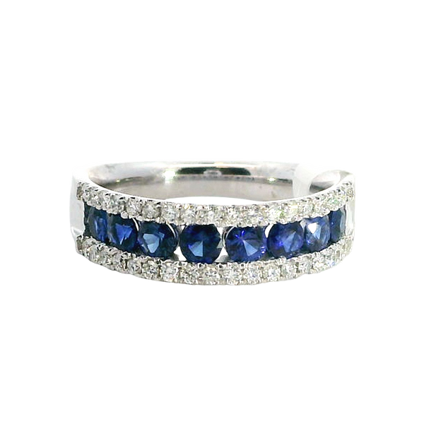Bold & Elegant 18K White Gold 0.98 Carats Blue Saphhire & 0.35 Carats Diamond Stackable Band