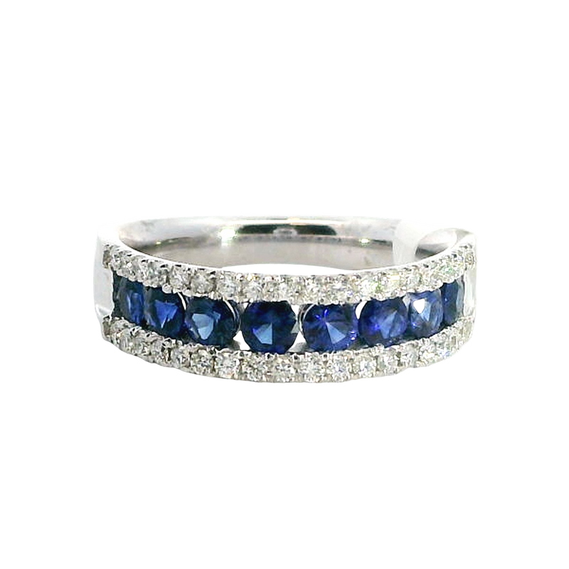 Bold & Elegant 18K White Gold 0.98 Carats Blue Saphhire & 0.35 Carats Diamond Stackable Band