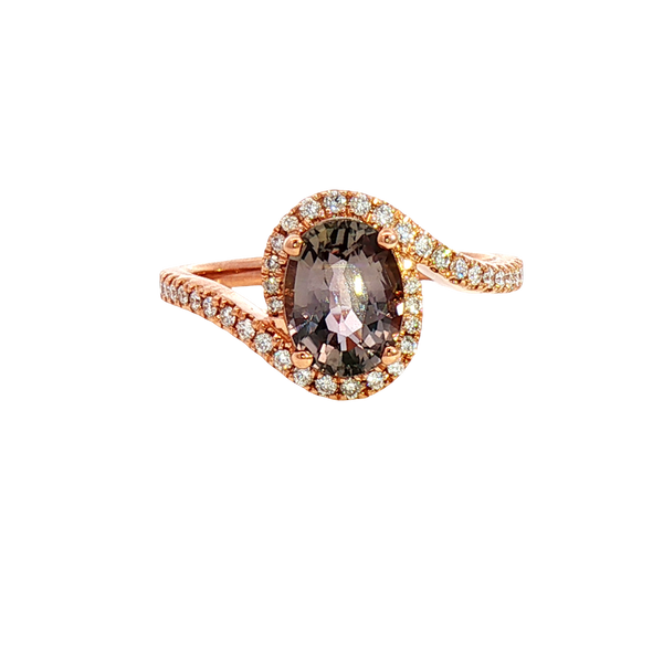 Bold & Elegant 14K Rosé Gold Oval Cut 1.97 Carats Lavender Sapphire 
& 0.24 Carats Diamond Ring