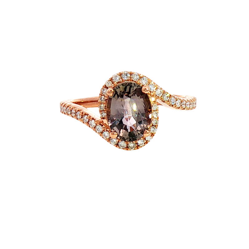 Bold & Elegant 14K Rosé Gold Oval Cut 1.97 Carats Lavender Sapphire 
& 0.24 Carats Diamond Ring