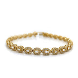 Sophisticated & Timeless Diamond Bracelets 18K Yellow Gold 1.09 Carats Baguette Diamond & 1.61 Carats Round Cut Diamond Halo Tennis Bracelet - 7.25 Inch